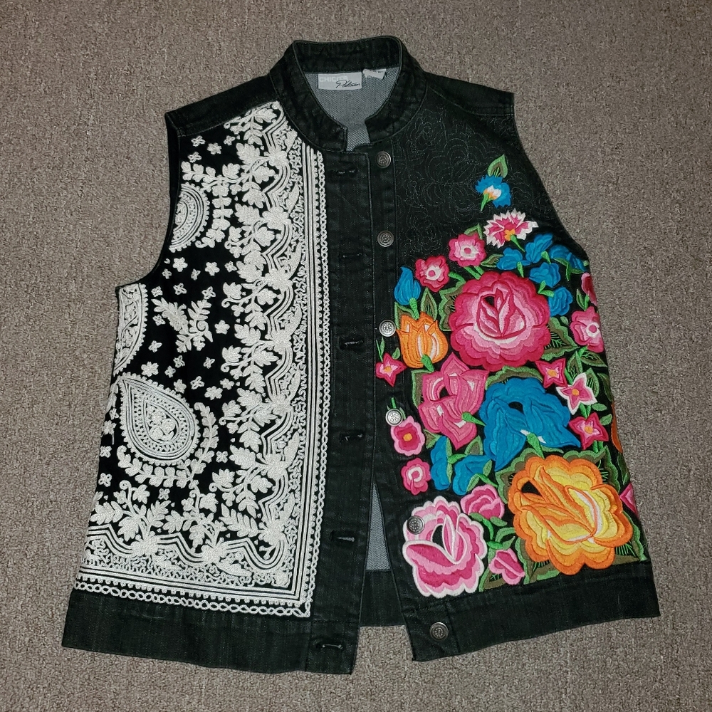 Embroidered denim vest